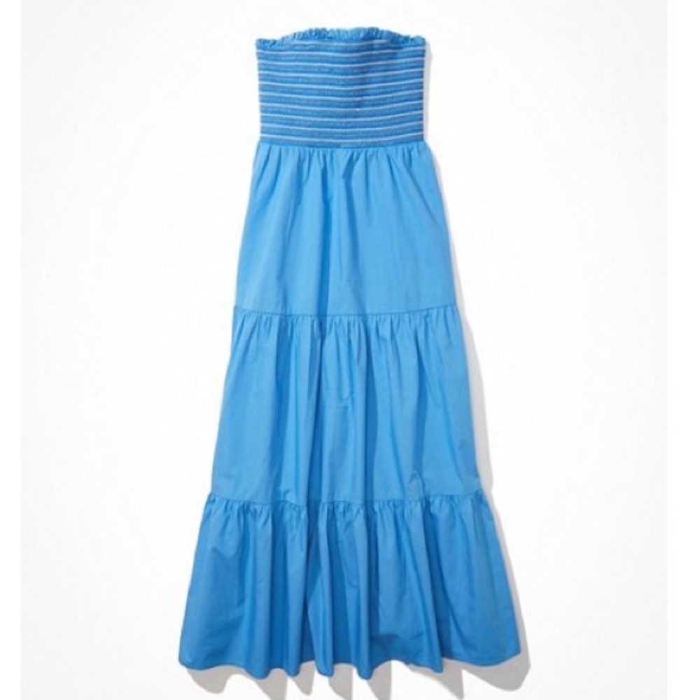 American Eagle Smockin’ on Sunshine Strapless Midi Dress Blue Size XL